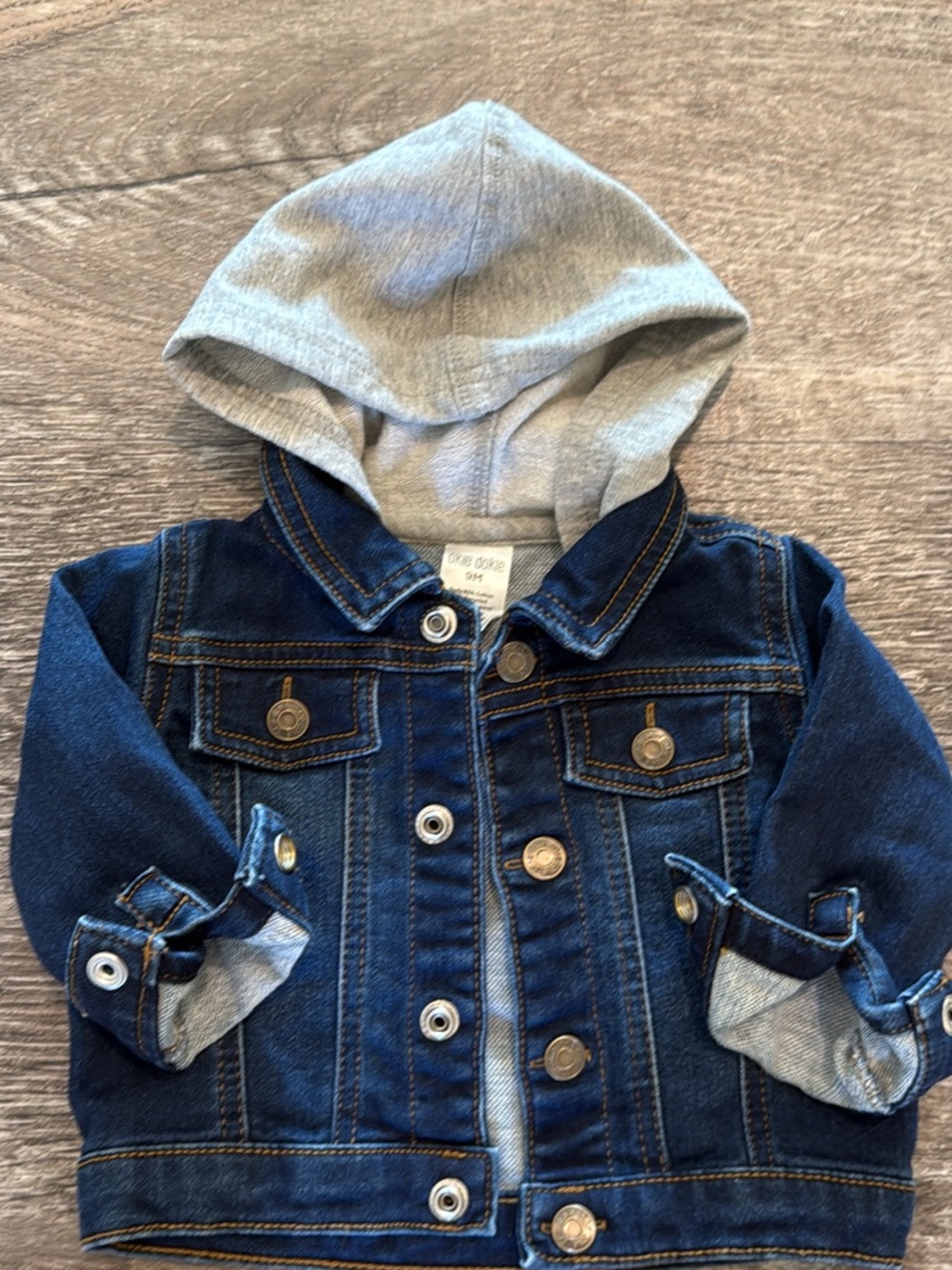 okie dokie Blue Denim Jacket with Gray Hood